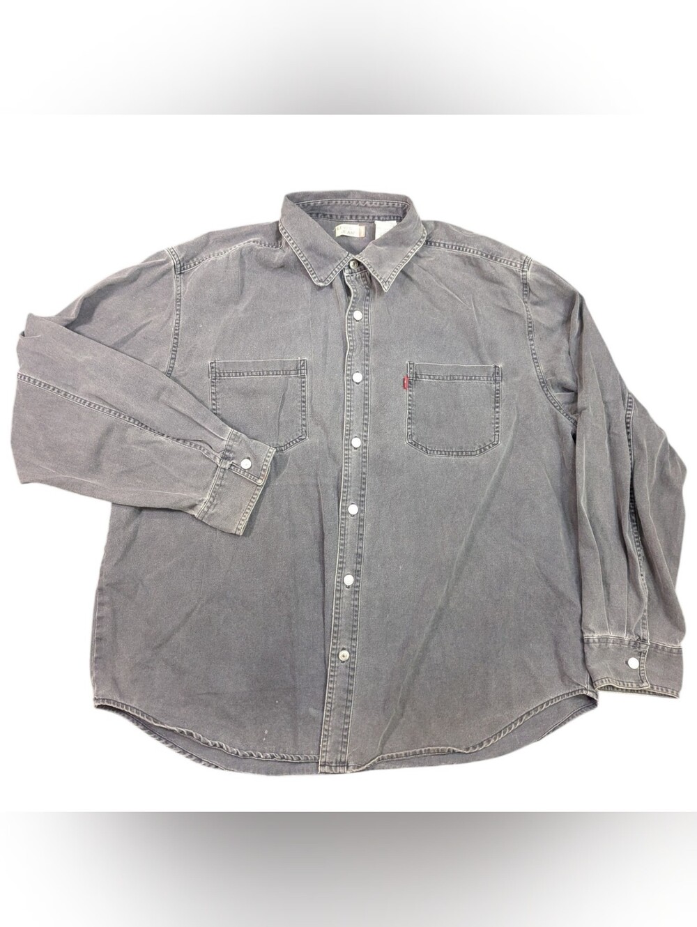 Vintage Levis Shirt Mens XXL Gray Denim Long Sleeve Button Down Heavy Y2K Metal